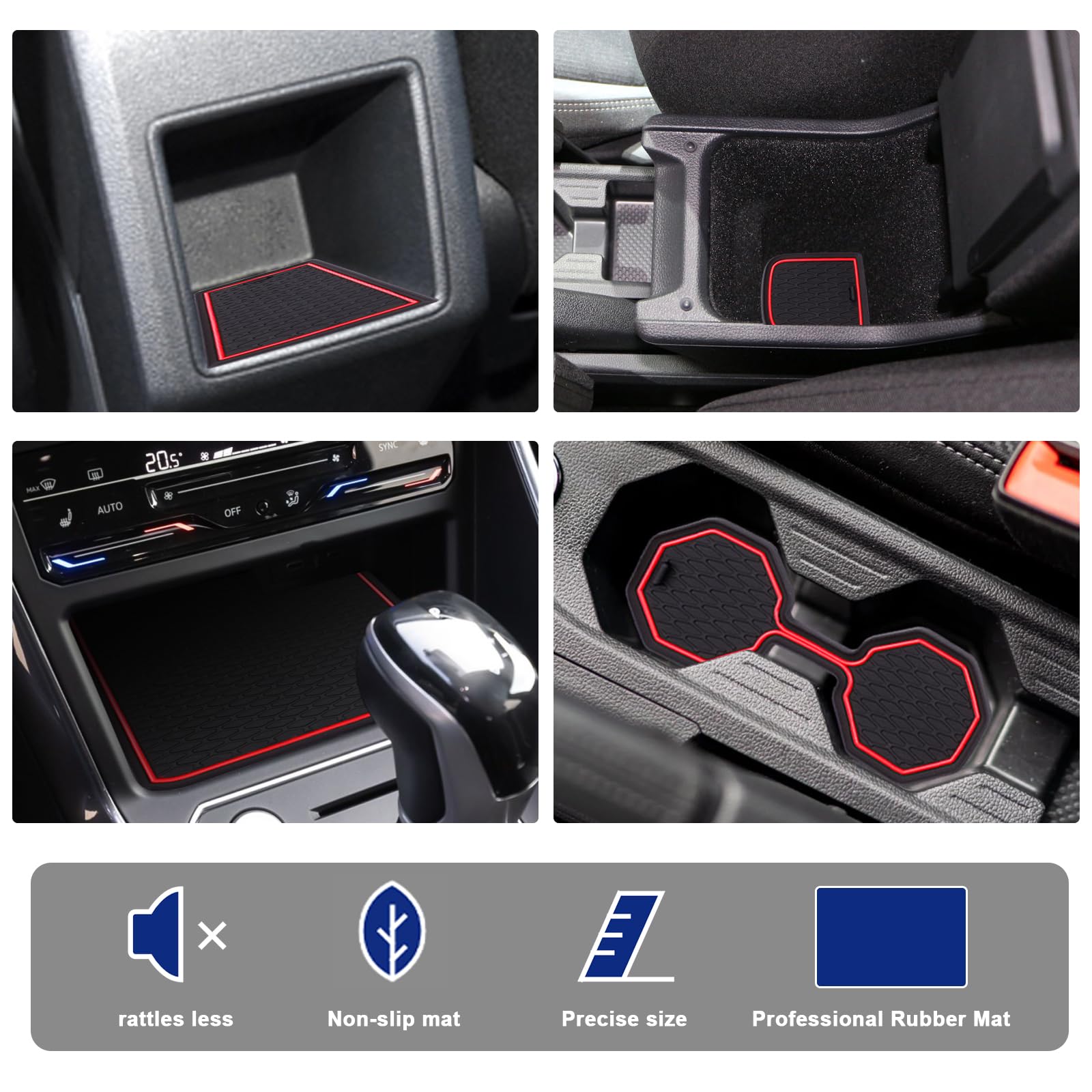 YEE PIN Car Mats Door Slot Pad for Polo MK6 2018-2021 Accessories, Gate Slot Storage Mats, Cup Holder Pad, Rubber Door Groove Mats Anti Slip (Red)