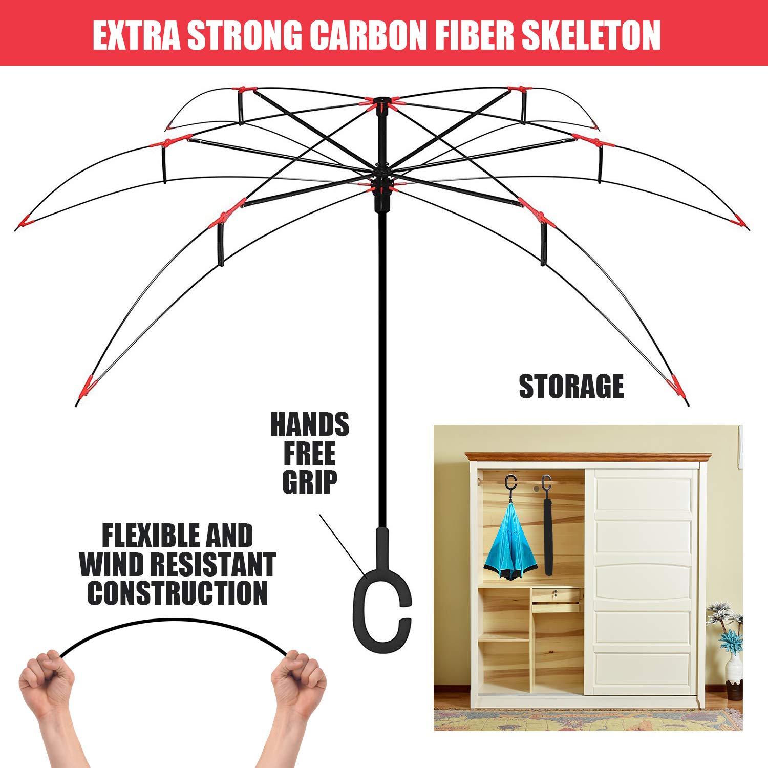 Monstleo Double Layer Inverted Umbrella Cars Reverse Umbrella, Windproof UV Protection Big Straight Umbrella for Car Rain Outdoor With C-Shaped Handle and Carrying Bag …