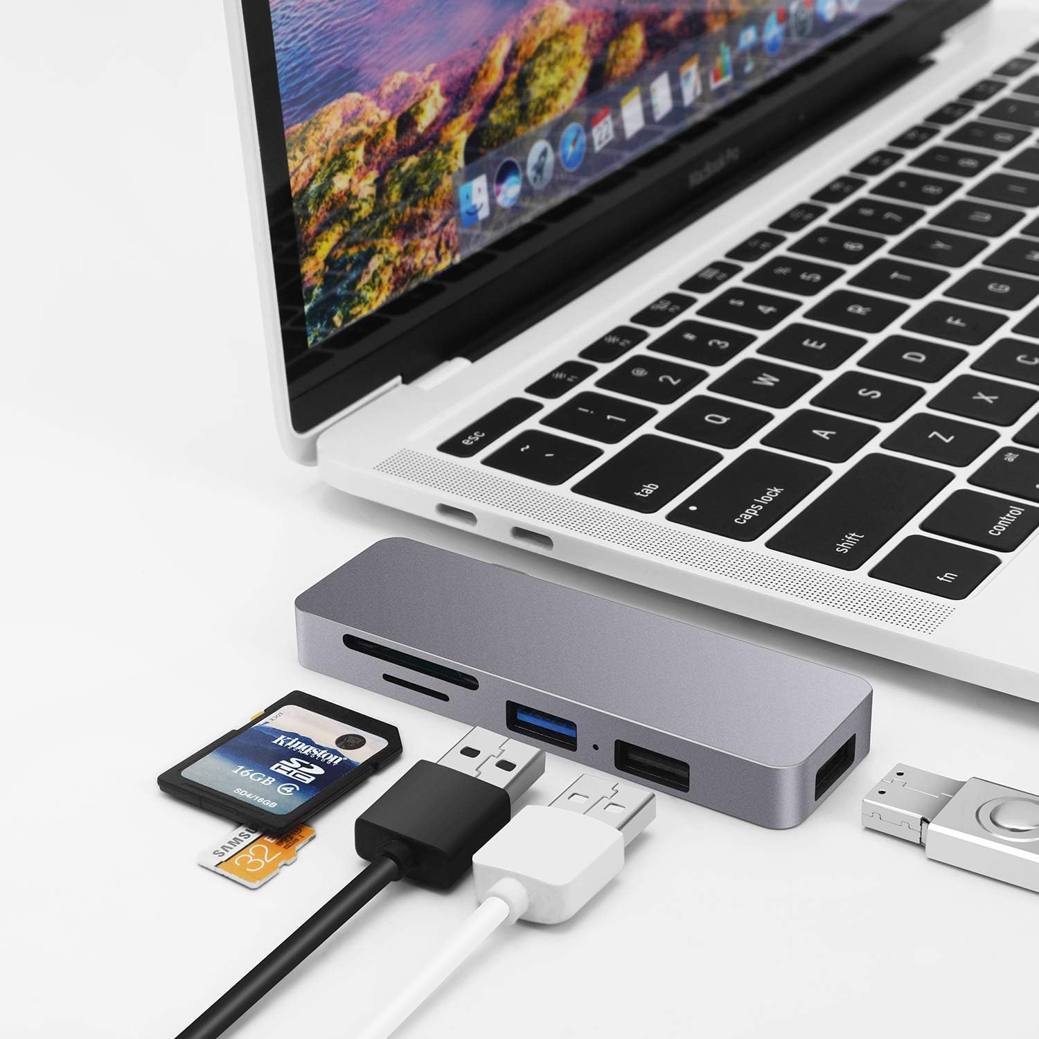 USB C Hub for MacBook,6-in-1 Type C Hub Adapter for Laptop with USB 3.0/2.0, 87W Small USB Hub for Laptop Powered Delivery, TF/SD Card Reader Compatible for MacBook Pro, XPS More Type C Devices: Electronics