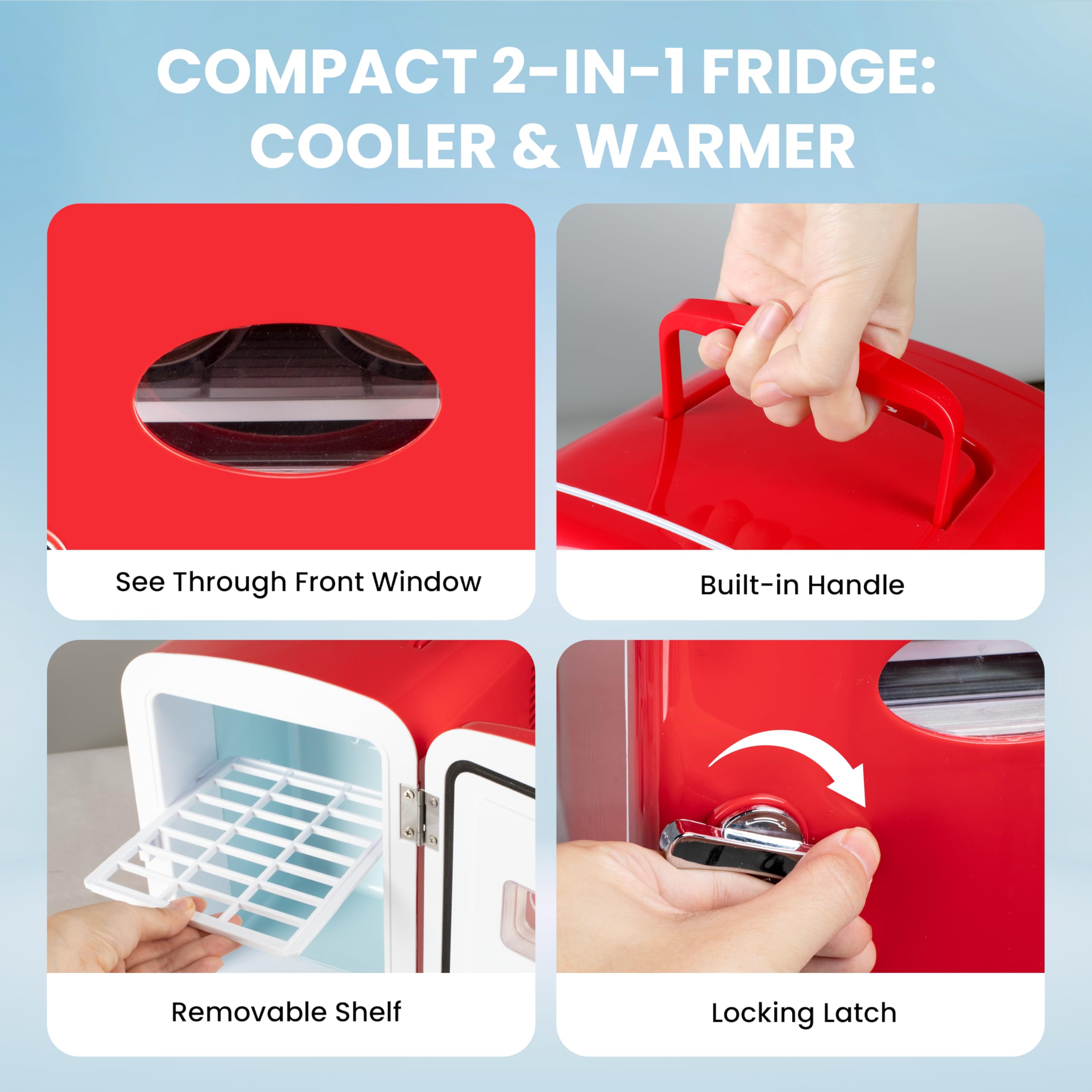 Simple Deluxe 4L Portable Mini Fridge Warmer and Cooler Six 12oz Cans Compact Refrigerator, 100% Freon-Free & Eco Friendly, 4 L, Red