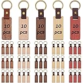 ACRNIGHEET 50 PCS Leather Wood Keychain Blanks 5 Colors Unfinished Wooden Keychains Rectangular Shape Wood Keychains Blanks for Engraving DIY Crafts Personalized Gifts