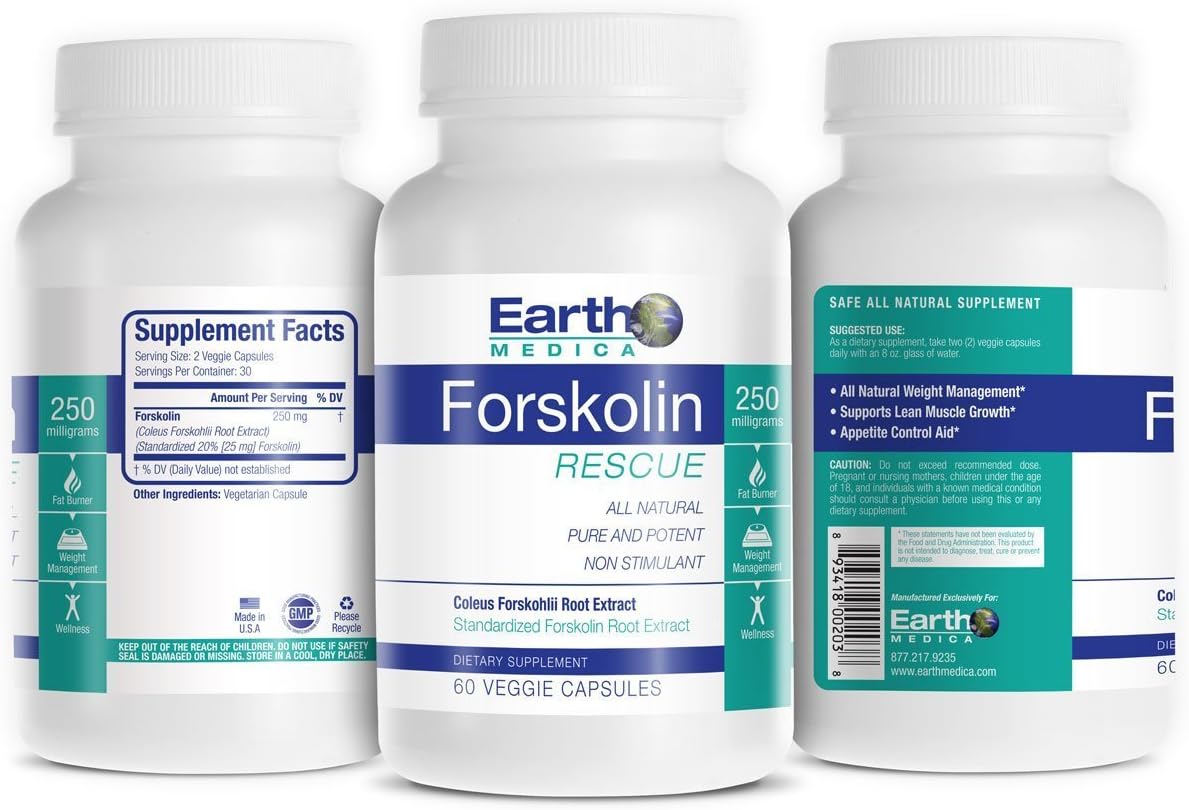 Forskolin for Weight Loss, FORSKOLIN RESCUE- Pure Premium Supplement All Natural Fat Burner Diet Pills Assist to Burn Belly Fat. 250mg Coleus Forskohlii Root Extract 20% Standardized. 30 Servings