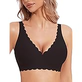 MOEOZLLO Deep V Wireless Bras for Women No Underwire Seamless Bralettes for Women with Support Floral Wavy Womens Bras