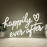 Happily Ever After Neon Sign Light, Wedding Led Neon Lights for Bachelorette Bridal Engagement Party Decoration Bridal Shower Wall Decor Valentine's Day Night Light Dimmable USB Powered(16.9"*10.6")