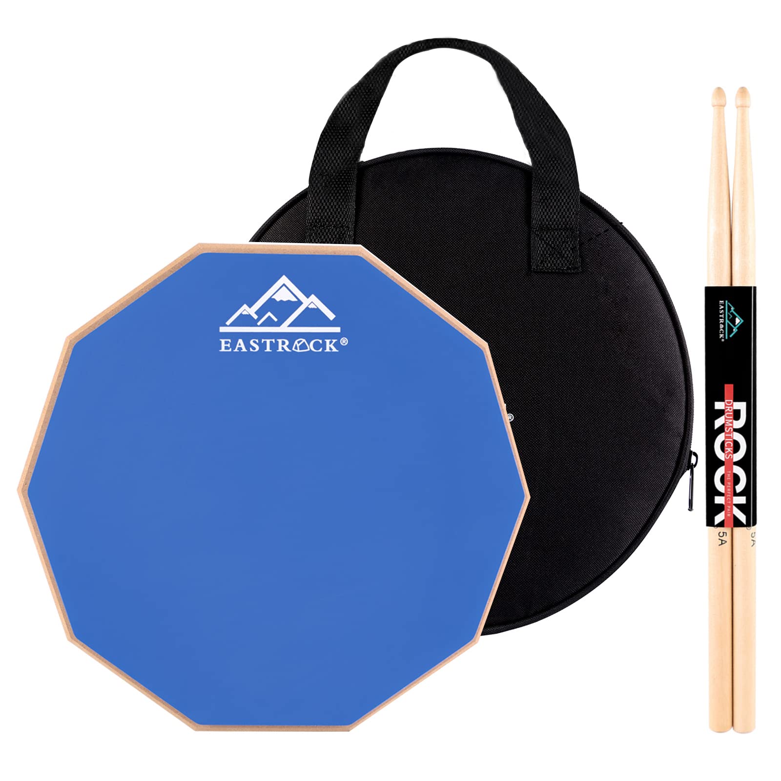 EASTROCK 11 Inch Double Sided Silent Practice Drum Pad, Portable Rubber Training Pad with 2 Drumsticks & Carry Storage Bag for Beginners Adults Kids, Blue