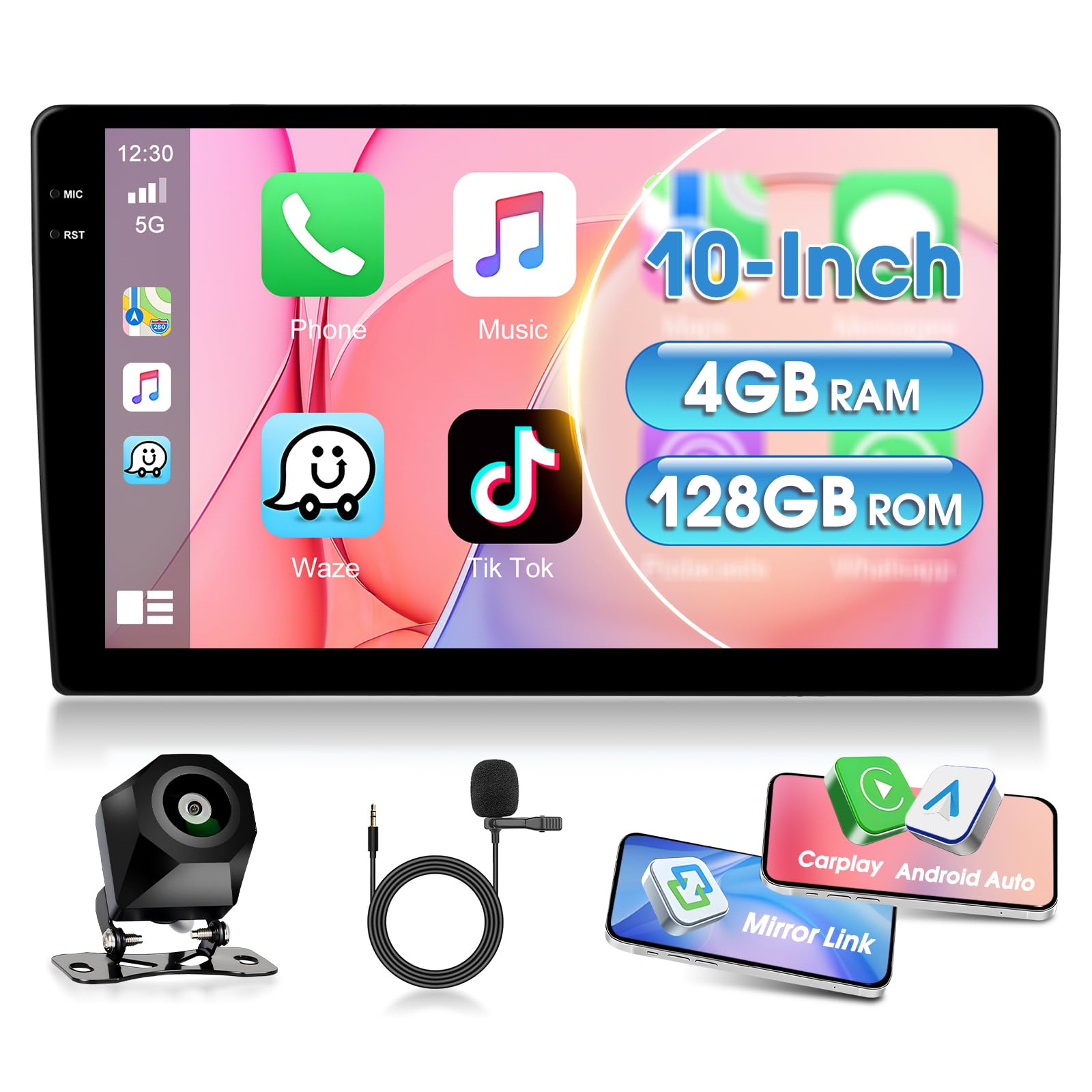 Photo 1 of 4G+128G Android 15 Motorsi 10 Inch Touch Screen Car Stereo, Wireless Carplay & Android Auto Car Radio with Mirror Link Bluetooth GPS SWC USB EQ FM Audio Receiver + Rear View Camera