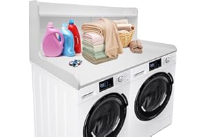 Modern 2-Tier Laundry Room Washer & Dryer Countertop Shelf – 54" x 27.5" Waterproof Organizer with Raised Edge Rails & Non-Sl