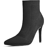 AIUZO Pointed Toe Stiletto Ankle Boots for Women Trendy 4 in High Heel Sock booties
