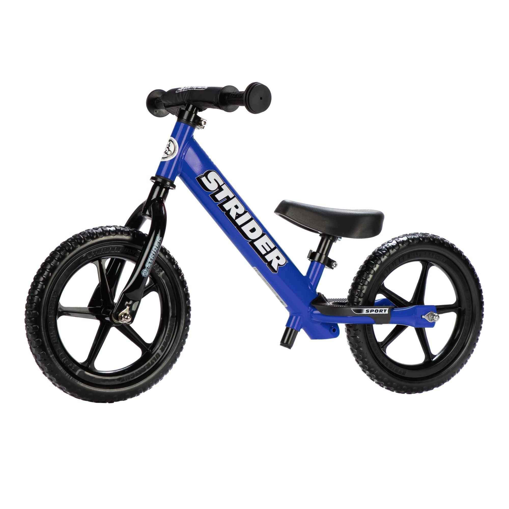 Strider 12” Sport Bike - No Pedal Balance Bicycle for Kids 1 to 4 Years - Includes Safety Pad, Padded Seat, Mini Grips & Flat-Free Tires - Tool-Free Assembly & Adjustments
