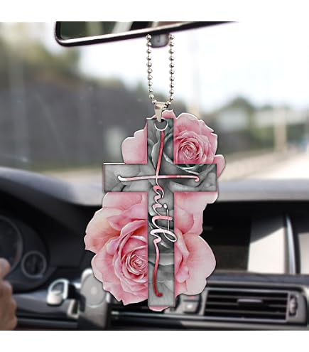 Bling Cross Car Mirror Charm – Crystal Rhinestone Hanging Pendant For Rearview Mirror Decor