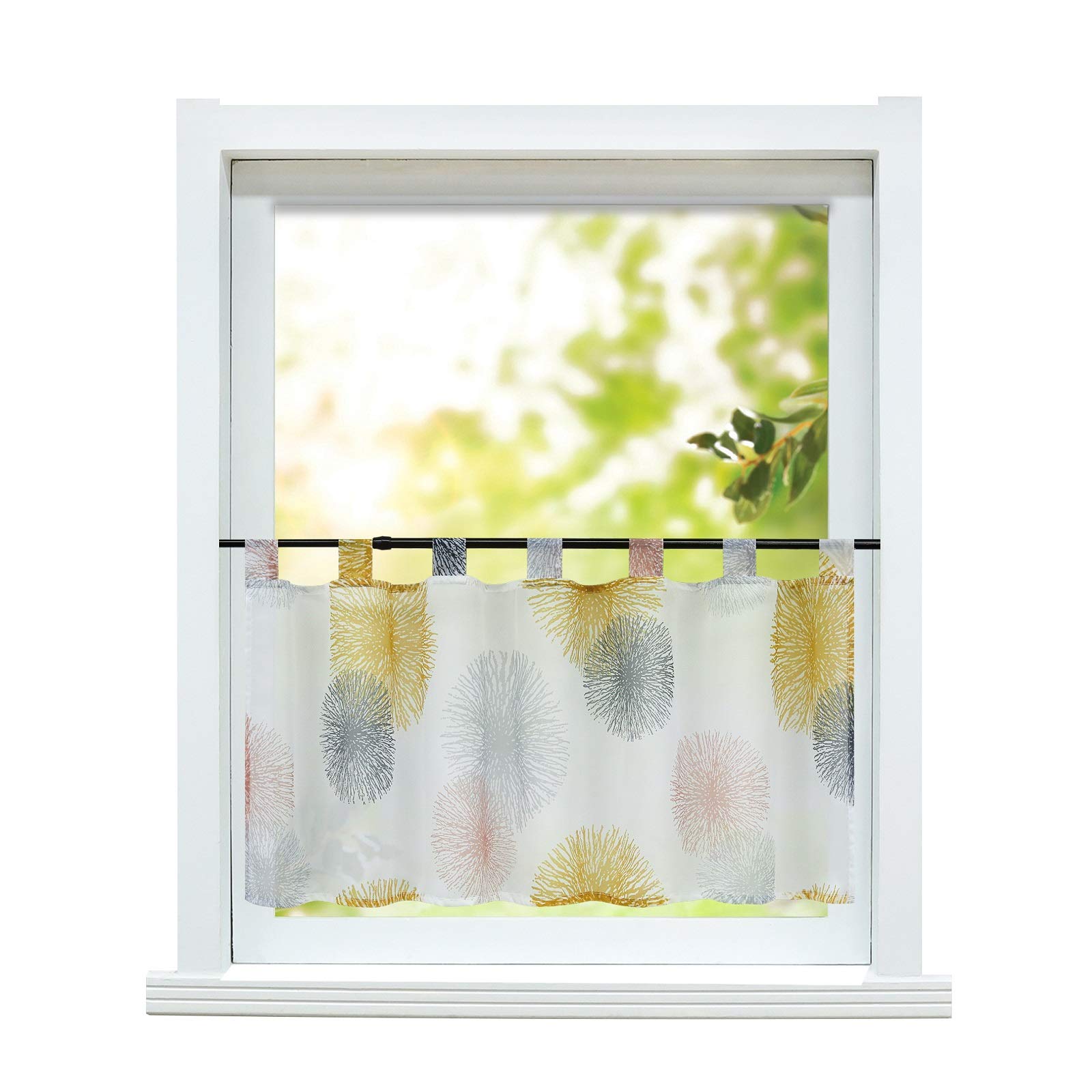 ESLIR Modern Kitchen Curtain, Transparent Voile Curtain with Loops, Yellow, H x W 45 x 90 cm, 1 Piece