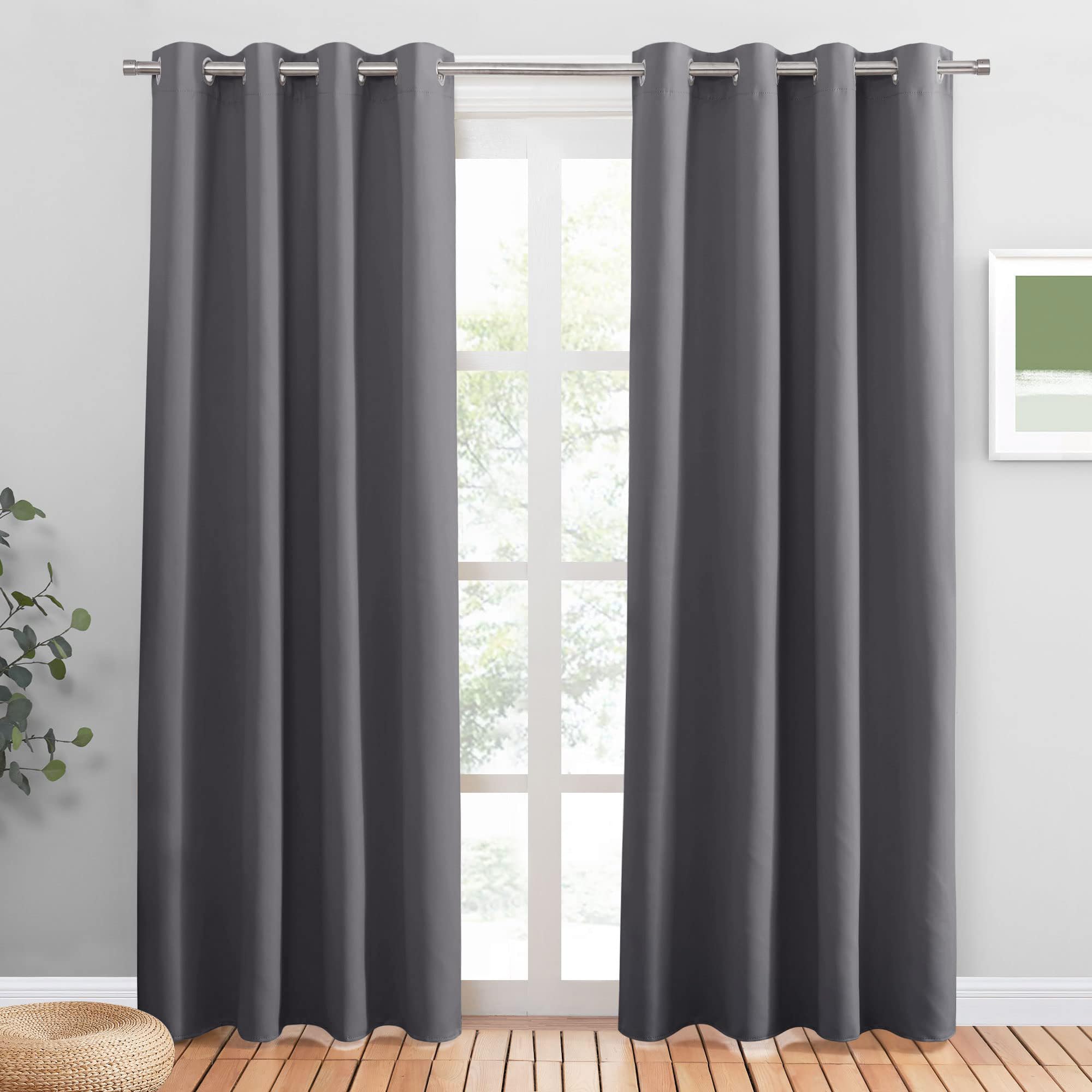 PONY DANCE Grey Blackout Curtains Long 84 Inch Drop for Living Room, Eyelet Thermal Energy Saving & Light Darkening Curtains for Bedroom, Window Treatment for Bedroom, W46 X L84, Gray