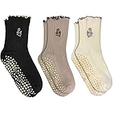 ERMO NKES 3 Pairs Cute Pilates Grip Socks for Women, Ruffle Yoga Non Slip Barre Socks for Workout & Dance