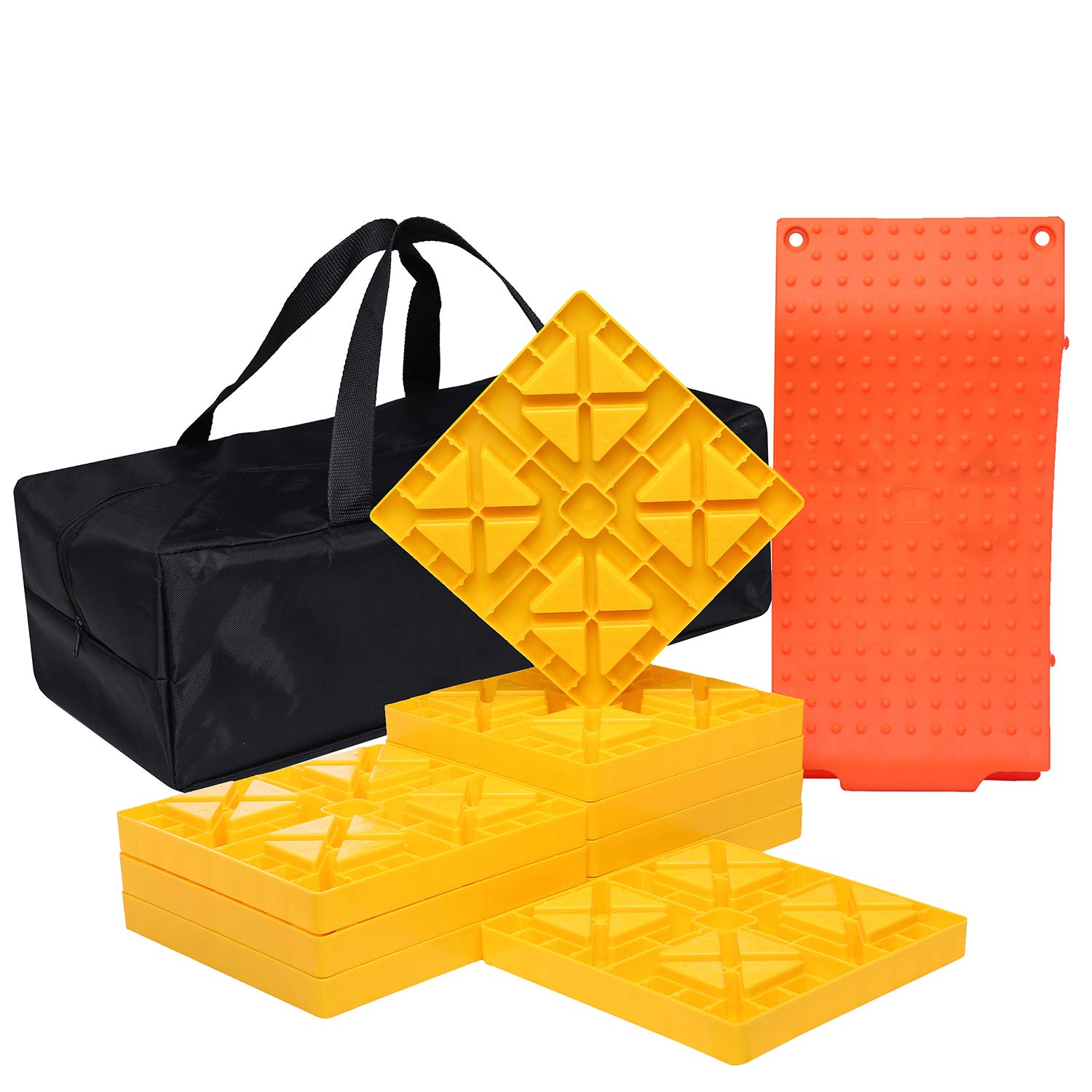 Blockaholic RV Leveling Blocks - Pads - With Built-in Ramps And Quick Release Carrying Strap (10 Pack