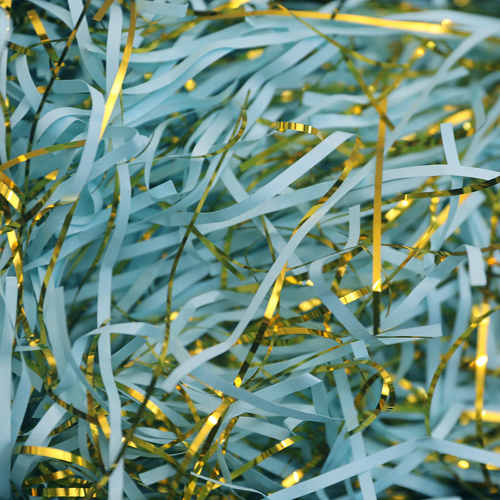 500 Grams Shredded Paper is Ideal for Gift Box Filling, Hamper Filling, Packaging Filler, Basket Filler, Gift Packaging and Hampers Stuffing 500g Gold Wire Light Blue