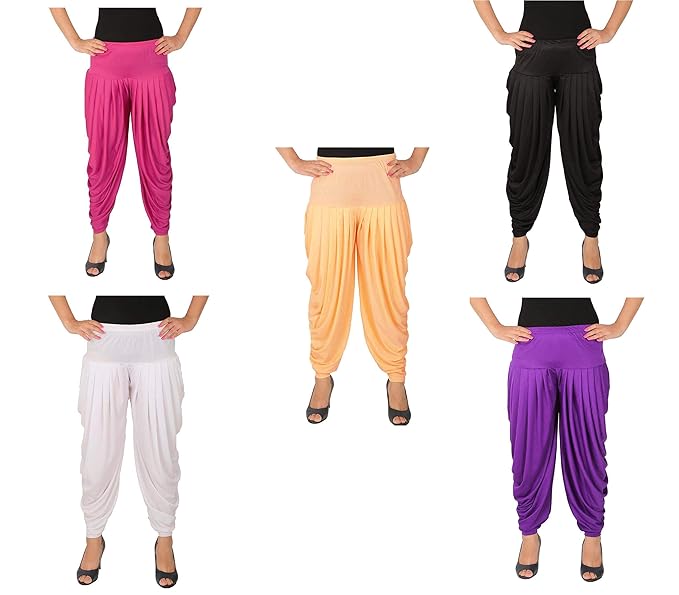 Women's Viscose Cotton Patiala Pant 5 colours(Colour may vary) Pack of 5