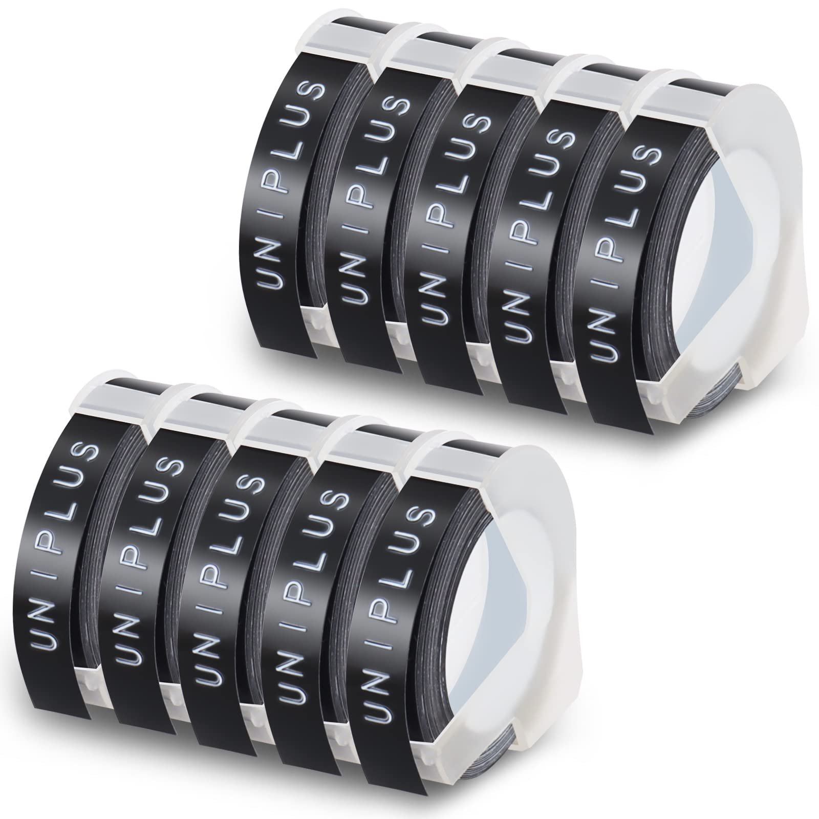 UniPlus Compatible 3D Embossing Label Tape Replacement for Home Omega Embosser Black Omega S0717930 Junior S0717900 9mm 3D Label Tape for or E-101 E-303 Maker, 10-Rolls — image 1