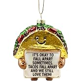 4" HolyHaHa It's Okay to Fall Apart Sometimes. Tacos Fall Apart and We Still Love Them,Glass Blown Taco Ornament, Emotional Support Gifts, Cute Christmas Decor