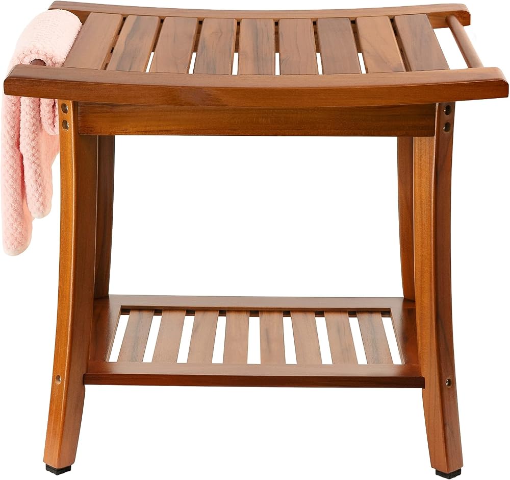 Utoplike Teak Shower Bench with Handles, 2-Tier Waterproof Stool