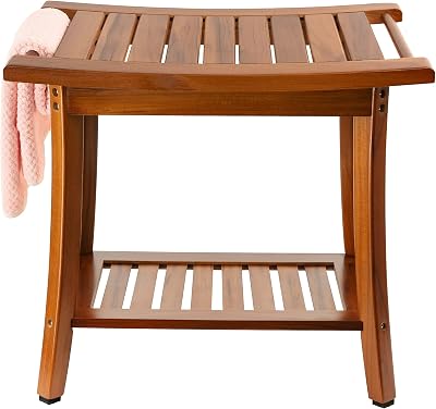 Utoplike Teak Shower Bench with Handles, 2-Tier Waterproof Stool