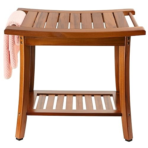 Utoplike Teak Shower Bench Seat with Handles, Portable Wooden Spa