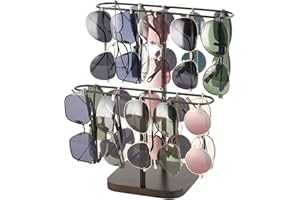 Mkono Sunglasses Organizer Glasses Holder Stand for 24 Pairs of Eyewear, 2 Tier Sunglass Storage Eyeglasses Display Rack Metal Frame with Wood Base for Table Desk Countertop Dresser Bedroom, Black