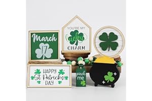 Joyseller St. Patrick's Day Decorations | 6PCS St. Patrick's Day Tiered Tray Decor | Luck Shamrock Wooden Signs Irish Decor | Happy Saint Patrick’s Centerpiece for Home Table Shelf Party