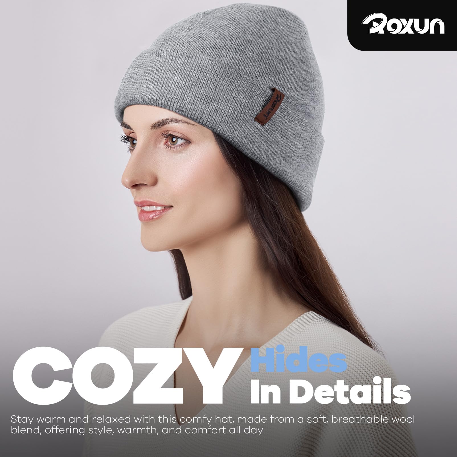 ROXUN Beanie for Men/Women Knit Cuffed Soft Warm Winter Hat Unisex Stocking Cap