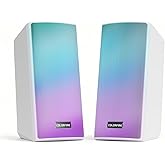 Colorful White PC Speakers,Computer Speakers White with Neon Lighting Effects,52mm Full-Range Sound,Supports, USB,TF Card Modes, 3.5mm Microphone Input,Headphone Output,for Desktop PC,Laptop,Tablet