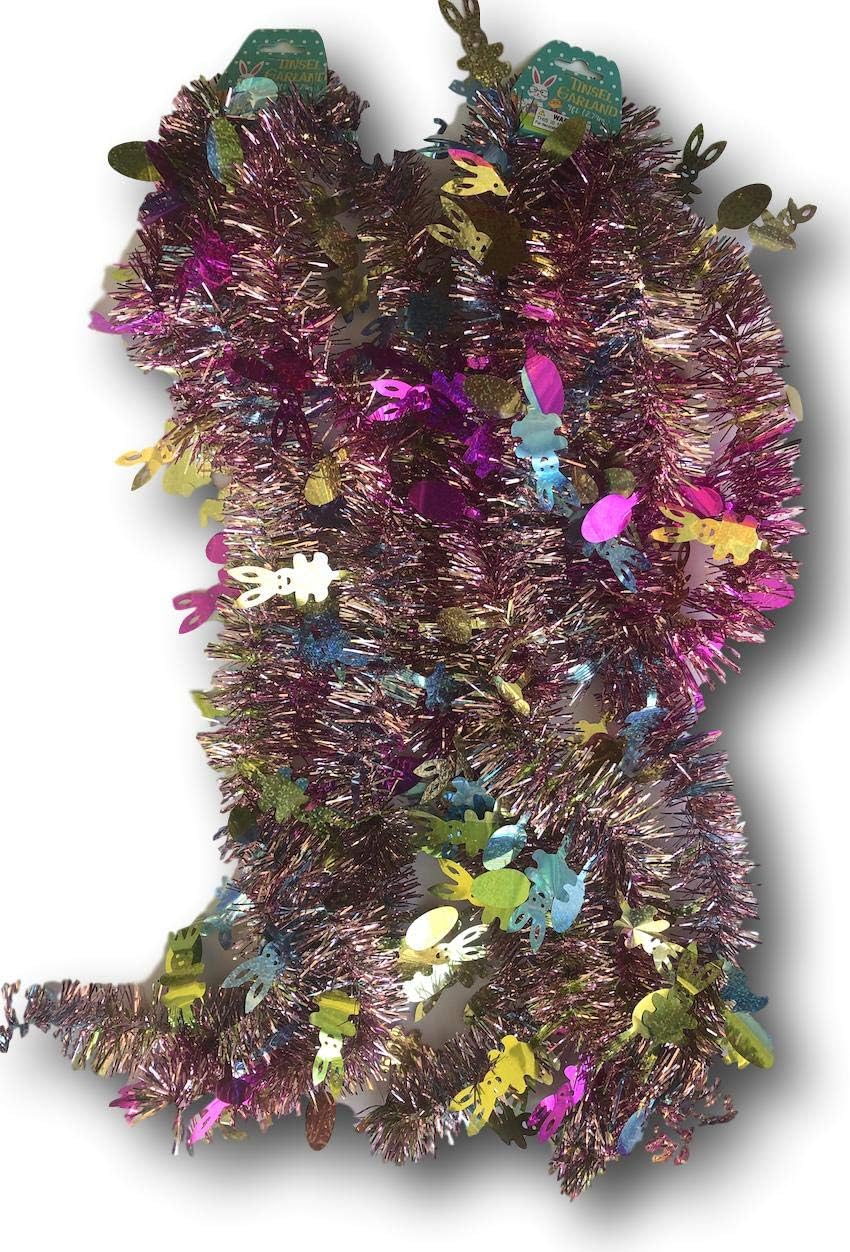 2 Pack of 9 ft. Easter Tinsel Garland with Bunnies & Eggs