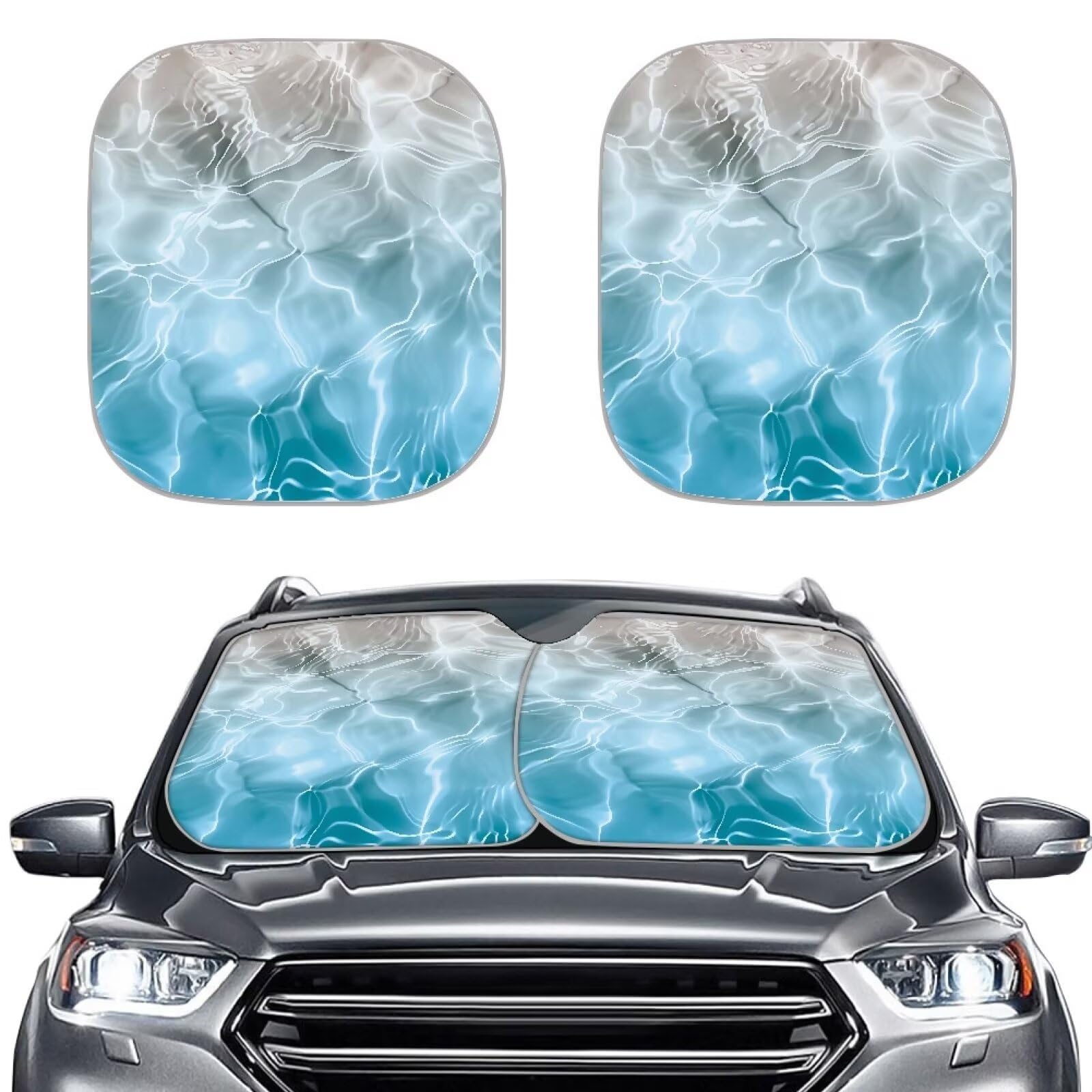 Photo 1 of HUISEFOR Blue Ocean Car Windshield Sunshades for Front Window Water Wave Window Sun Shades Foldable 2-Piece Car Sun Shades Blocks UV Rays Sun Visor Protector,Keep Your Vehicle Cool