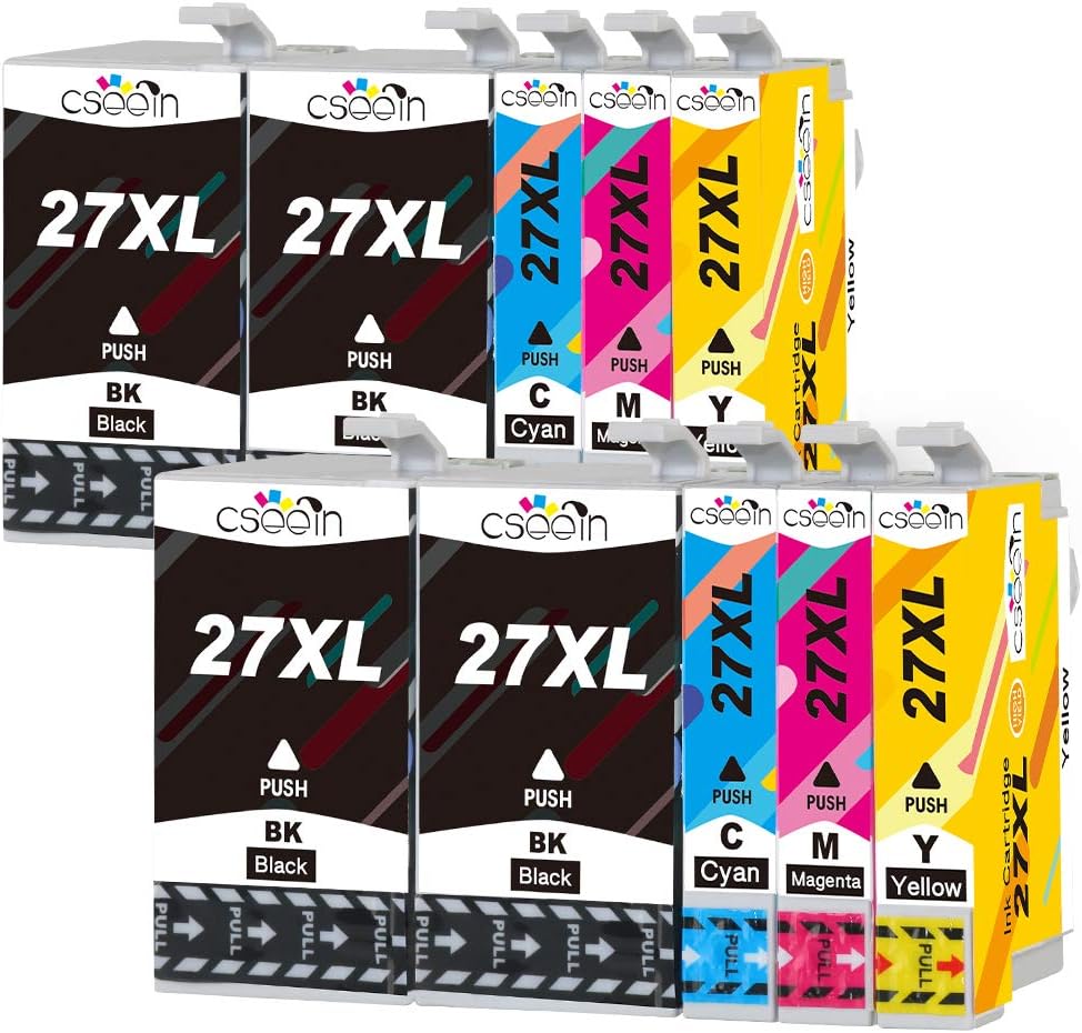 Cseein 10pk Compatible 27XL Ink Cartridges Replacement with New Updated Chip High Capacity for Workforce WF 3640 7610 3620 7620 7110 Printers (4 Black 2 Yellow 2 Magenta 2 Cyan)