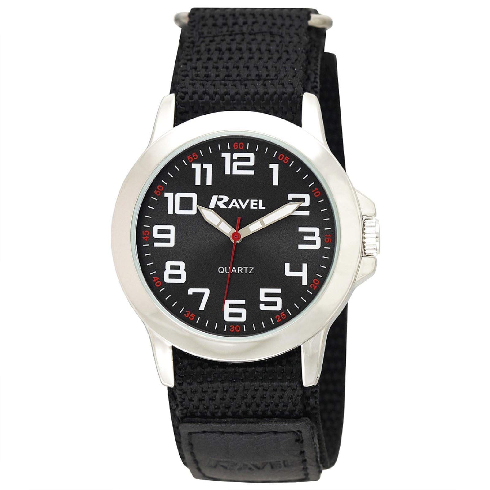 Ravel - Men's Modern Workwear Watch with Easy-Fasten Strap - Silver Tone/Charcoal Dial/Black Strap