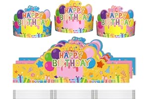 LITAUS Birthday Crowns for Kids Classroom - 36 Pack Happy Birthday Paper Hats, Adjustable Teacher Supplies & School Celebration Crowns (Classroom & Home Use)