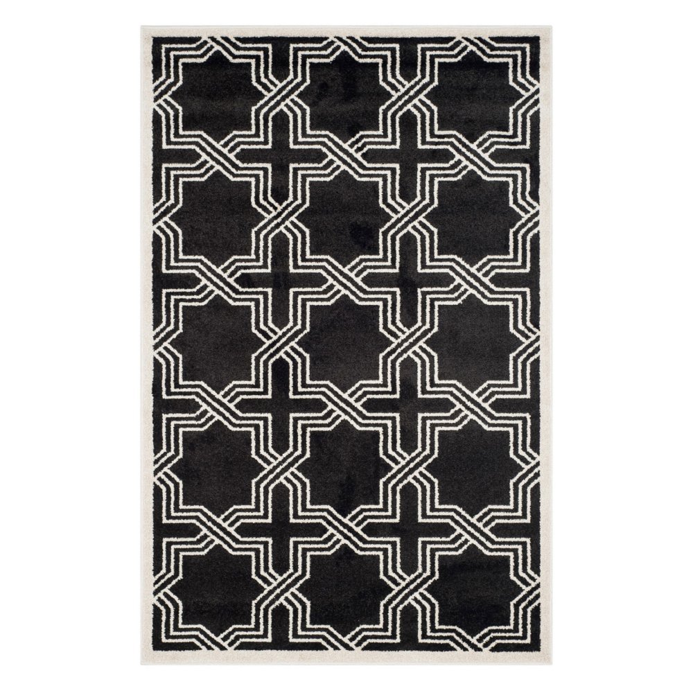 Safavieh Geometric Indoor/Outdoor Woven Rectangle Area Rug, Amherst Collection, AMT413, in Anthracite / Ivory, 76 X 122 cm for Garden, Patio or Any Outdoor Space