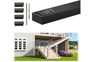 Gyykzz 1 Pack 10FT Black Rectangular Stainless Steel T304 Handrail for Cable Railing System, Flat Top Cable Railing Handrail with Extra End Caps for Indoor Outdoor Length Adjustable DIY Balustrade