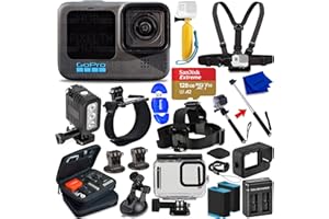 Pixel Hub GoPro HERO10 Hero 10 Camcorder Black - Ultimate Bundle Includes: Sandisk Ultra 128GB microSD, 2X Extra Batteries, Charger, Underwater Housing, LED Light Kit, Carry Case and More