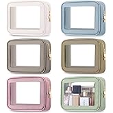 Abbylike 6 Pcs Clear Makeup Bags Valentine's Day Morandi Travel Nylon Clear Toiletry Bag Bulk Car Organizer Case Waterproof Travel Toiletry Bag Skincare Pouch with Golden Zipper for Women Xmas Gift