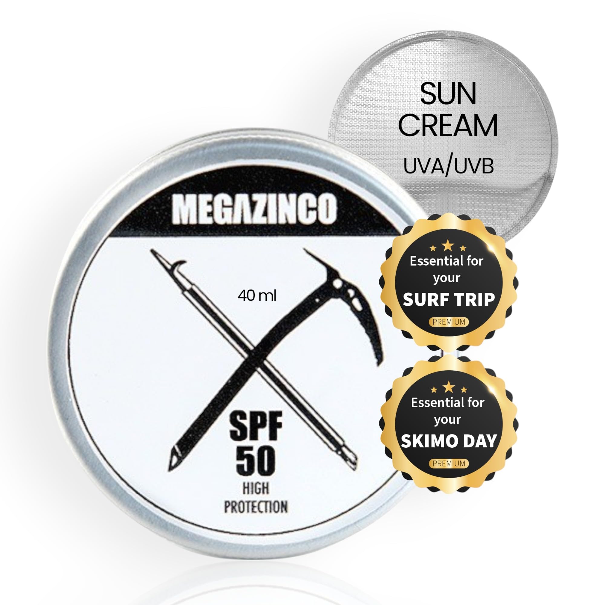 MEGAZINCO - SPF 50 mineral & 100% NATURAL. High sun protection cream/paste for surfers, sailors, mountaineers, skiers, snowboarders, triathletes, swimmers. SURF SUN CREAM - 40 ml — image 1
