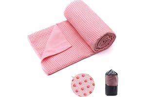 Eunzel Yoga Towel,Hot Yoga Mat Towel with Grip Dots Sweat Absorbent Non-Slip for Hot Yoga, Pilates and Workout 24" x72", Pink