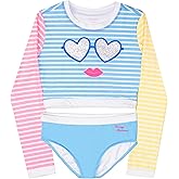 Tommy Bahama Girls 2-Piece Swimsuit Set, Cropped Long-Sleeved Rash Guard and Bikini Bottoms, Quick-Drying Swimwear for Kids