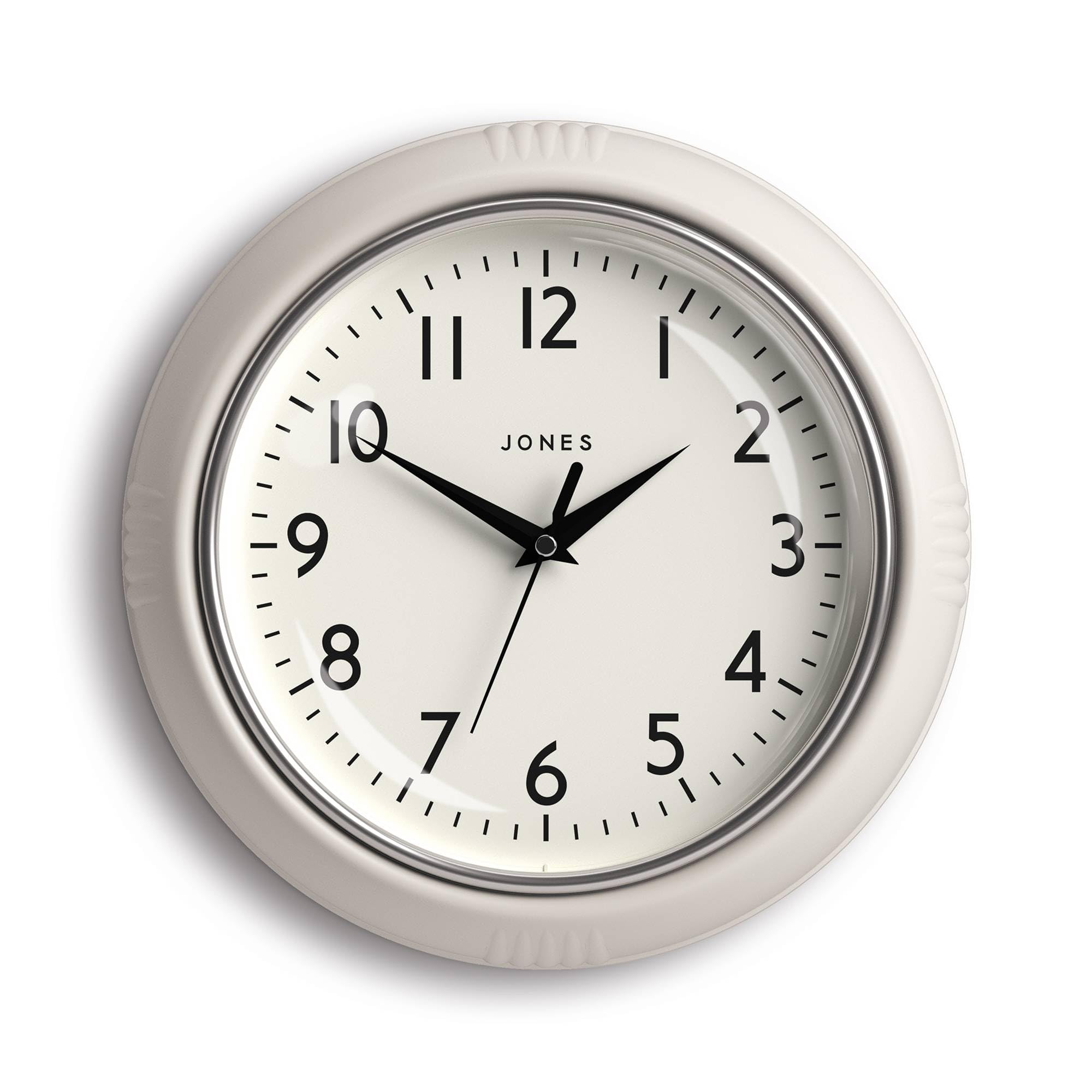 Jones Clocks® Ketchup wall clock | Retro round clock | 25cm | Very pale grey | Easy to read numbers | Perfect for kitchen or office