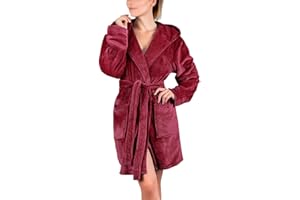 HUILAIBAZO Womens Fuzzy Robe Mid Length Bathrobe Belted Soft Bath Robes Plush Kimono Robe with Pockets Fall Winter Spa Robes