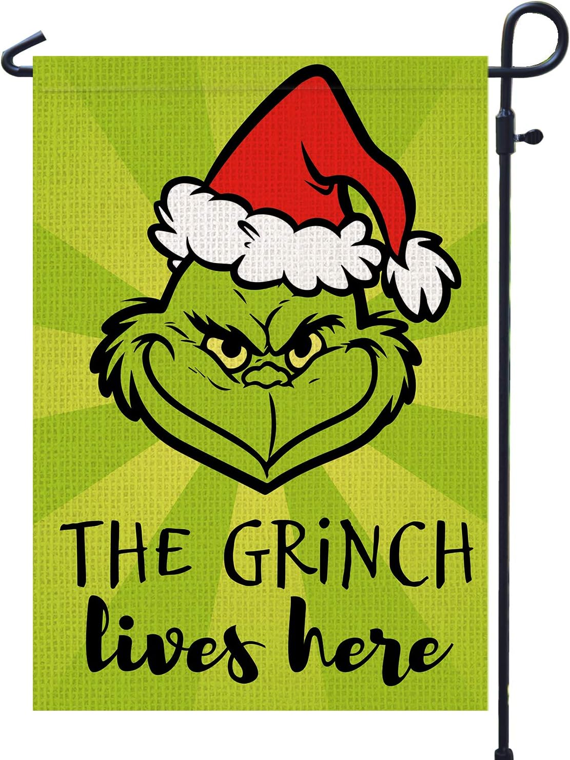 PAMBO Merry Christmas Garden Flag 12x18 Double Sided for Outside Yard Outdoor Decoration - Grinch Lives Here Christmas Garden Flag