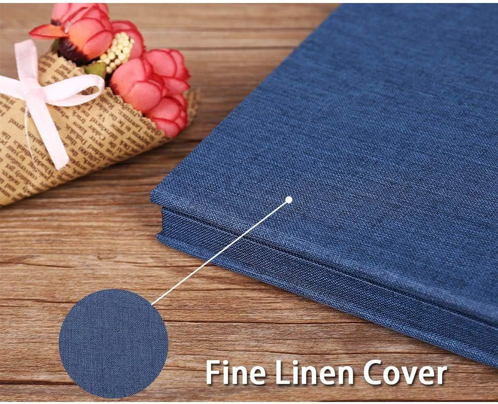 Yopih Adhesive Photo Album 28x27cm with 40 Pages Fits 10 x 15 cm Linen Cover Scrapbooking DIY Photo Album with A Metallic Pen Save Baby Growth Wedding Travel Blue - Image 5