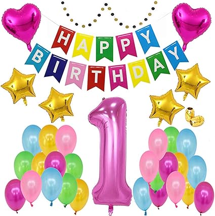 Sunpat 1er Cumpleanos Globos Decoracion Cumpleanos Del Nino De 1 Ano Bebe Nino Y Nina Banner De Feliz Cumpleanos 36pcs Amazon Es Hogar