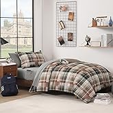 MaiRêve Twin XL Comforter Set, Plaid Design Comforter Set 5 Pieces,Twin XL Comforter for Dorm Farmhouse All Season Lightweight &Comfy with Fitted Sheet, Flat Sheet (Khaki, 66"x90")
