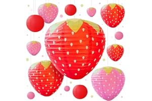 Strawberry Paper Lanterns and Berries - First Birthday Decorations for Girls, Strawberries Shortcake Decor, Berry First Birthday Decor - Strawberry Party Decorations by Avoseta (17pcs, Red, Pink)