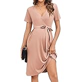 Ekouaer Women Short Sleeve Maternity Nursing Dress Casual V Neck Breastfeeding Loungewear Ribbed Knit Pregnancy Dresses S-XXL