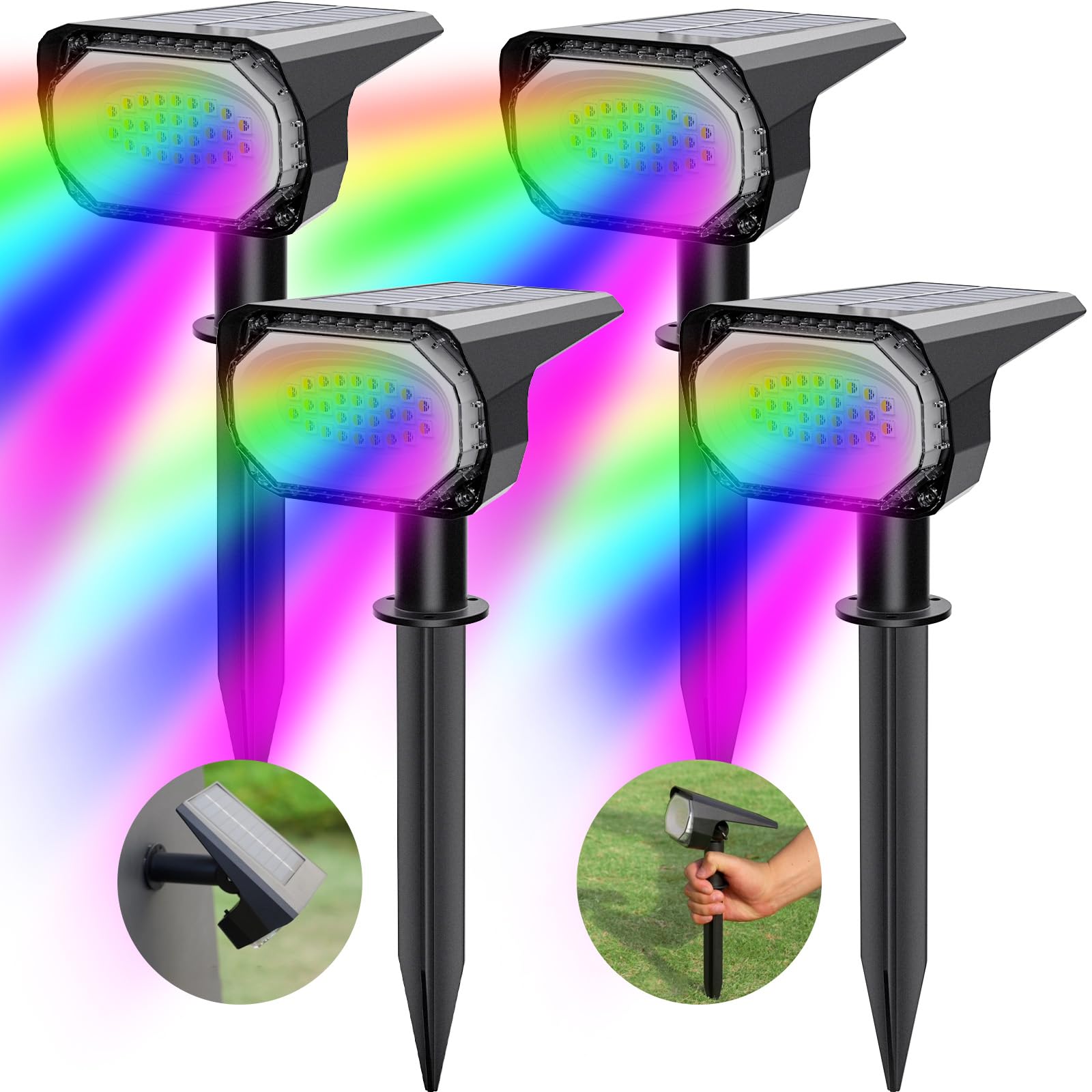 Photo 1 of Lytmi Solar Lights Outdoor Waterproof IP65, 28 LED 10 Lighting Modes RGB Lights, 2-in-1 Solar Landscape Spotlights,Wall Lights for Walkway Yard Garden Driveway Patio Pool Tree Decoration [4 Pack,RGBW]